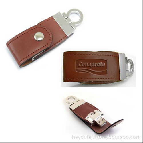 1--16GB Black Leather USB Flash Drive with Embossed Logo